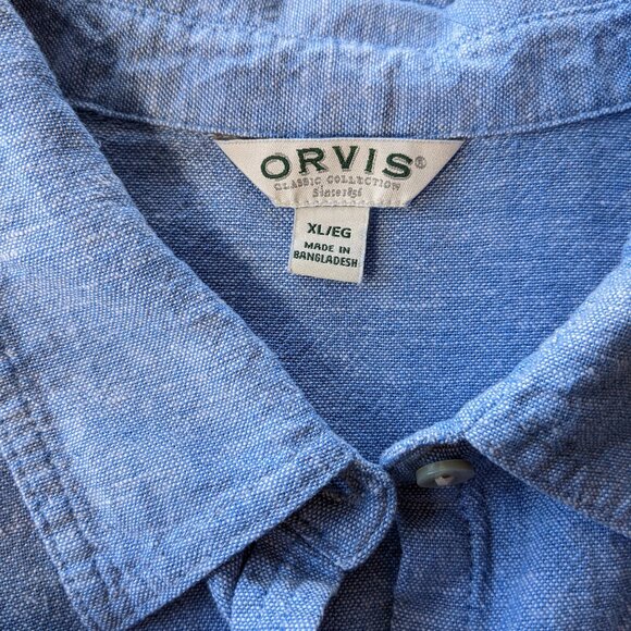 Orvis linen blend long sleeve button down shirt with tab sleeves - Picture 9 of 12